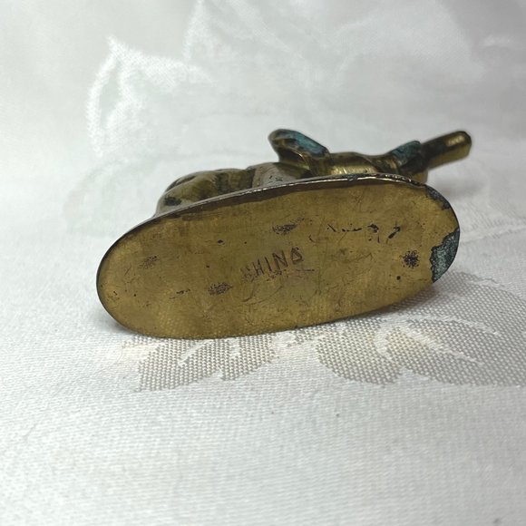 Vintage Brass Elephant Figurine Trunk Up China Lucky Elephant - Picture 6 of 7